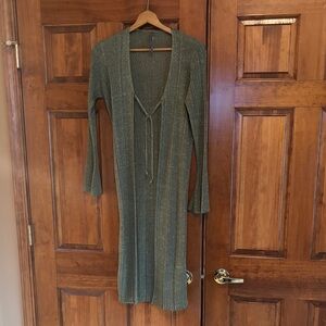 Anthropologie Green Long Knit Cardigan